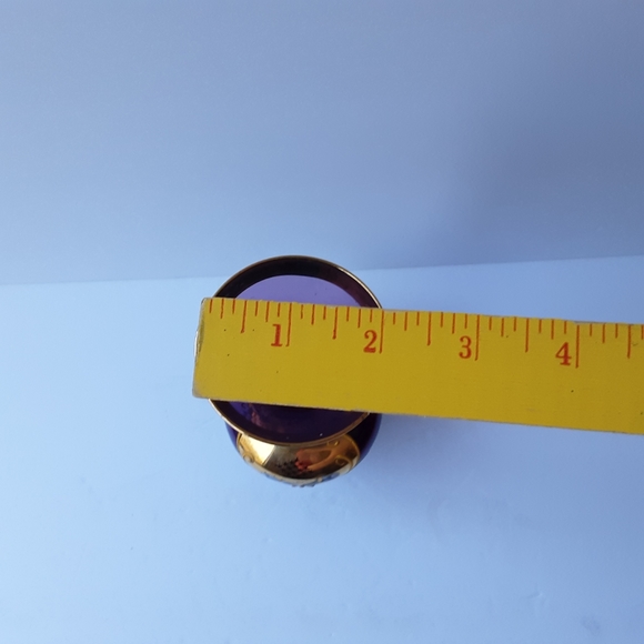 Vtg Ucagco Purple Amethyst Raised Enamel Gold Gilt Floral Single Bud Flute Vase - Picture 10 of 11